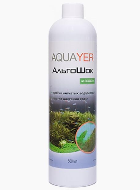 AQUAYER АльгоШок Средство против зеленых нитчатых водорослей и цветения воды, 500 мл
