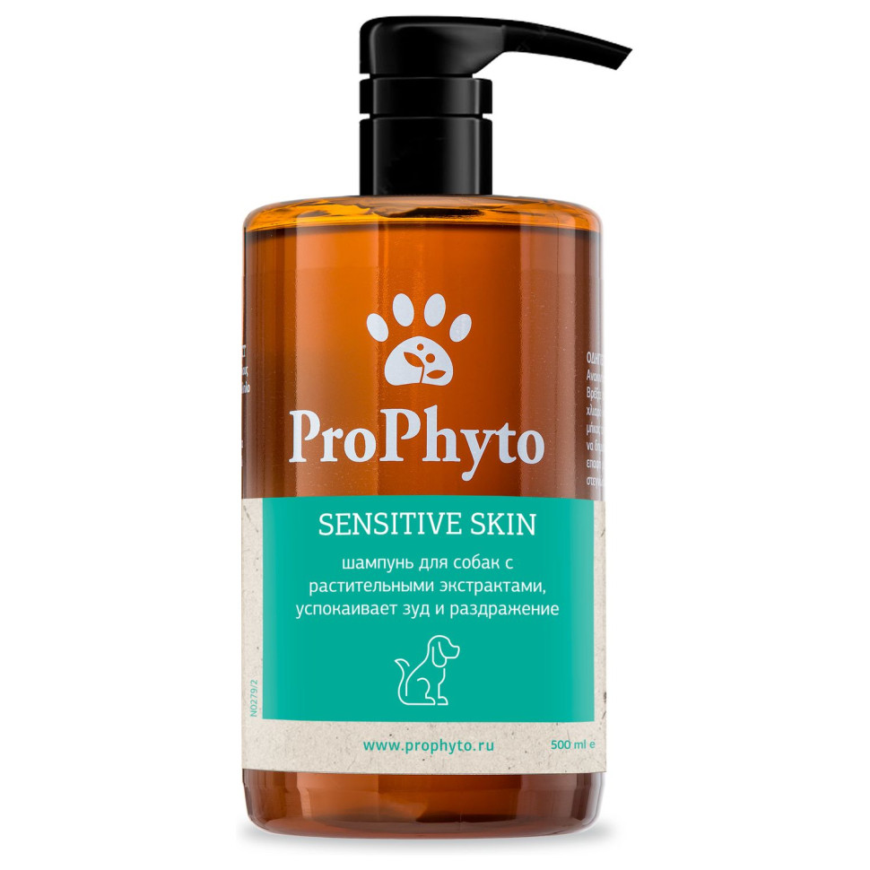 Жидкий шампунь ProPhyto SENSITIVE SKIN SHAMPOO д собак с растительными экстрактами,которые успокаивают зуд и раздражение 500 мл, PP91100264
