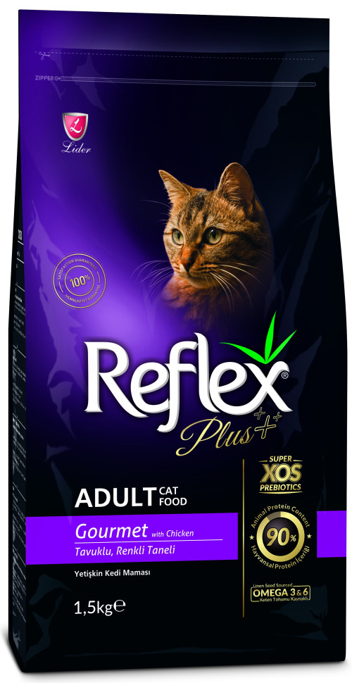 REFLEX PLUS Adult Cat Food Gourmet Multicolor 1,5 кг сухой корм для кошек с цветными гранулами 1х12, 87012