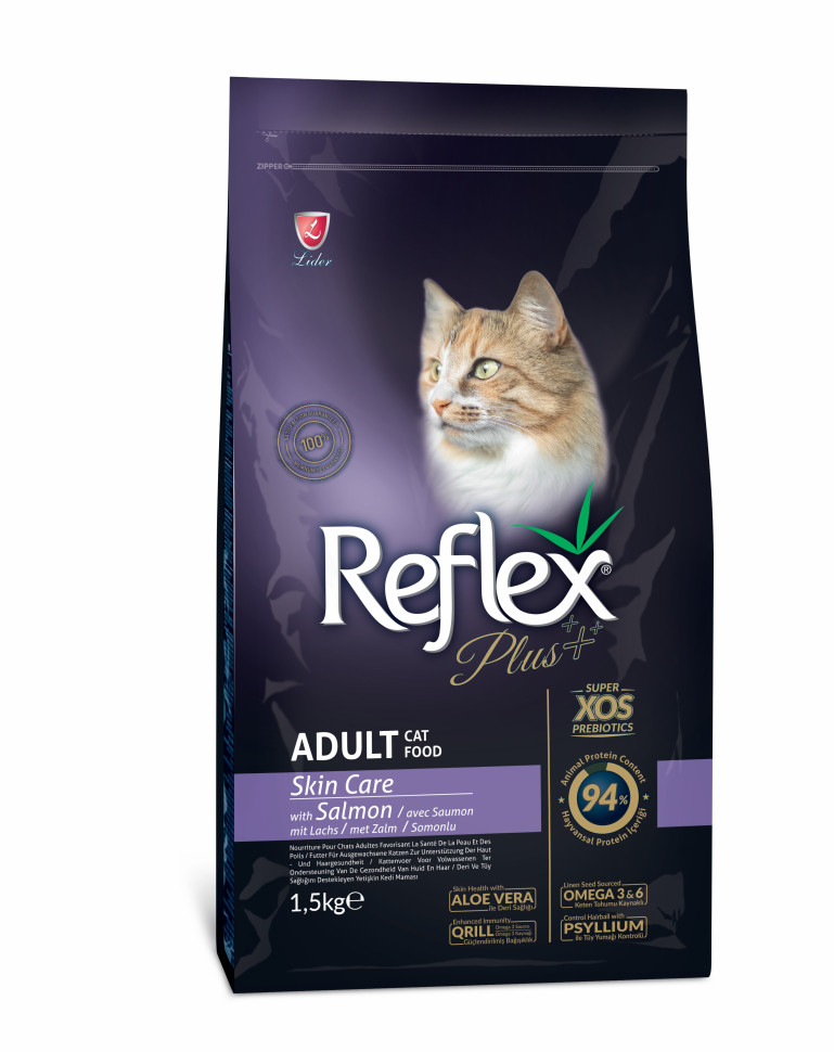 REFLEX PLUS Adult Cat Food Skin Care Salmon 1,5 кг сухой корм для кошек для здоровой кожи с лососем 1х12, 87020