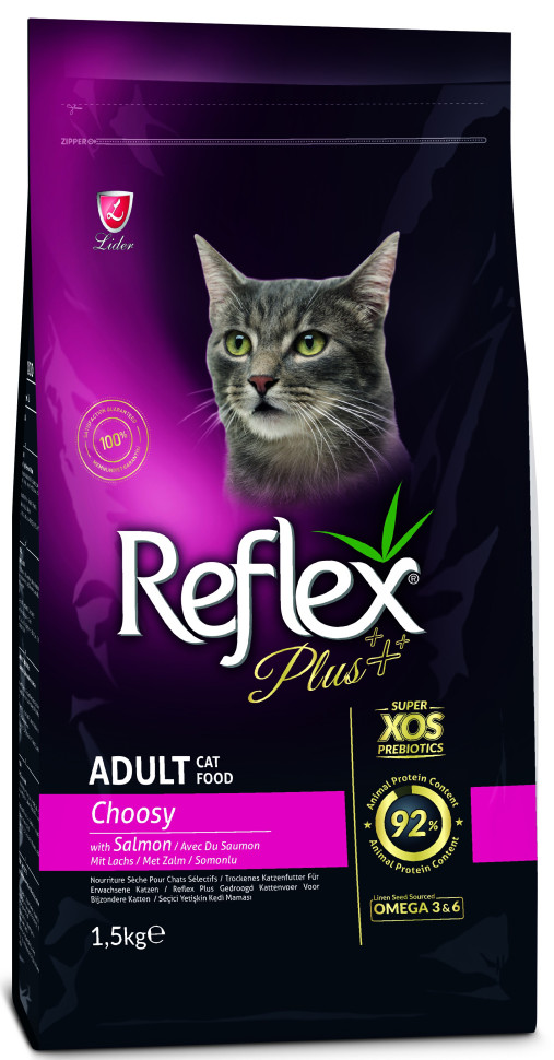 REFLEX PLUS Adult Cat Food Сhossy Salmon 1,5 кг сухой корм для привередливых кошек с лососем 1х12, 87024
