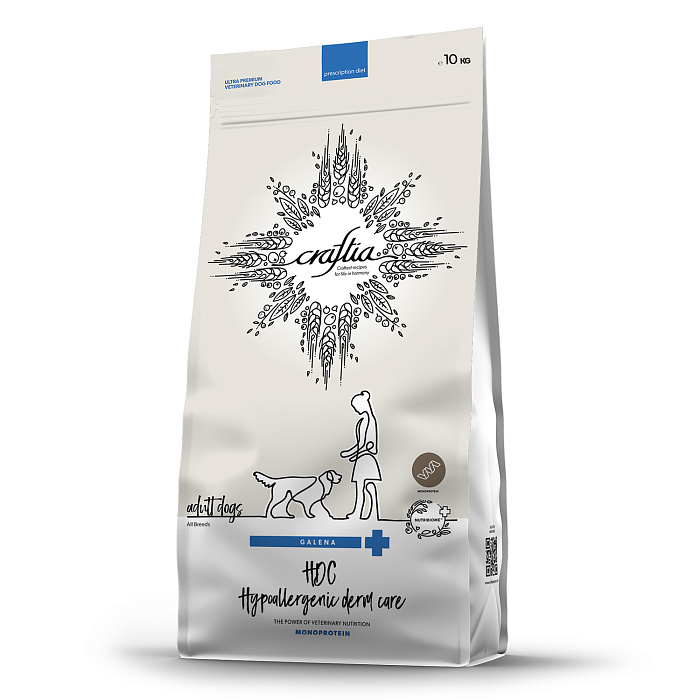 Ветеринарная диета CRAFTIA GALENA DOG HYPOALLERGENIC DERM CARE Гипоаллердженик для собак при пищевой аллергии и заболеваниях кожи 10 кг, GAL5428266