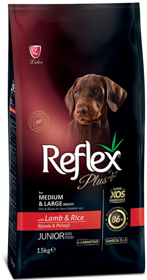 REFLEX PLUS Medium Large Breed Junior Dog Food Lamb and Rice 15 кг сухой корм для щенков средних и крупных пород с ягненком и рисом, 87038