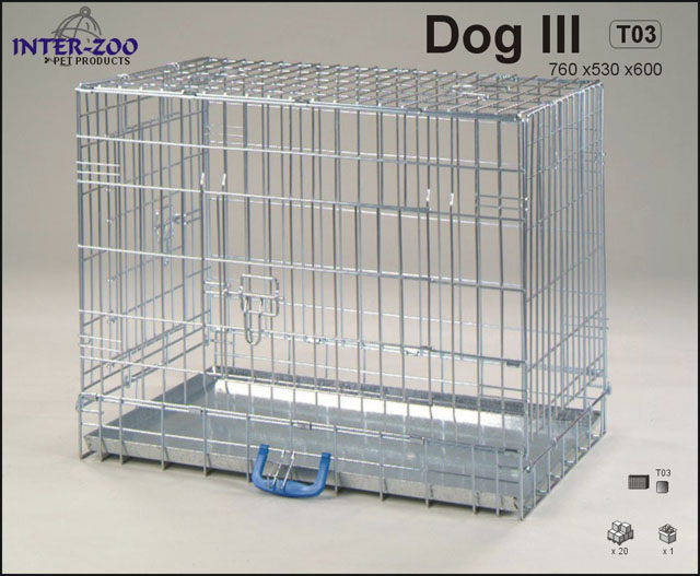 Клетка InterZoo T-03 Dog 3 ZINC (760х530х600), для собак, прут цинк
